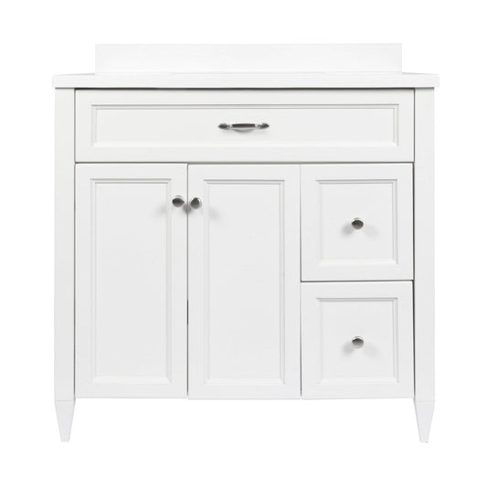 Ella’s Bubbles Vail 37" White Bathroom Vanity With White Cultured Marble Top With White Backsplash and Sink