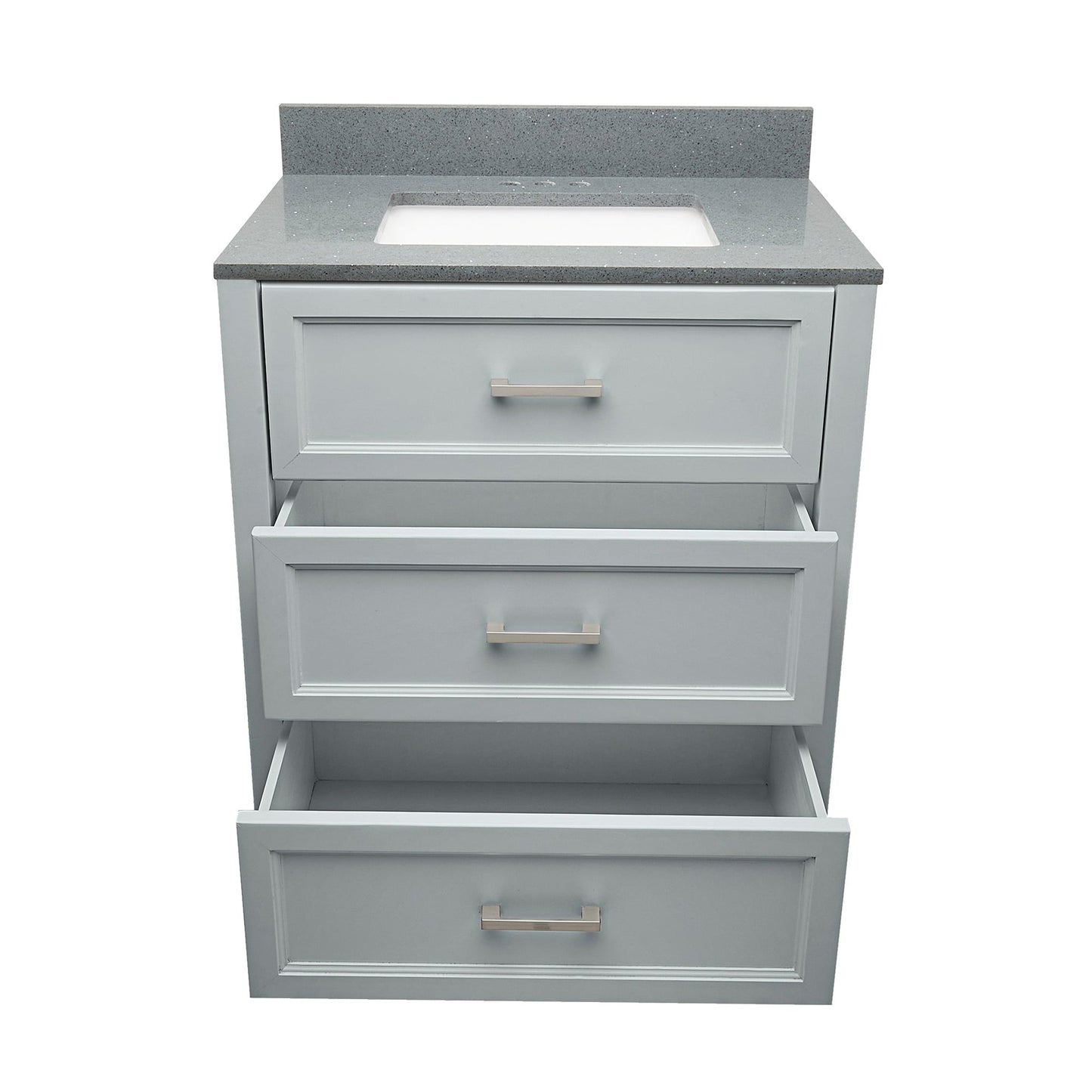 Ella's Bubbles Zermatt 31" Gray Bathroom Vanity With Galaxy Gray Quartz Stone Top With Backsplash and Sink