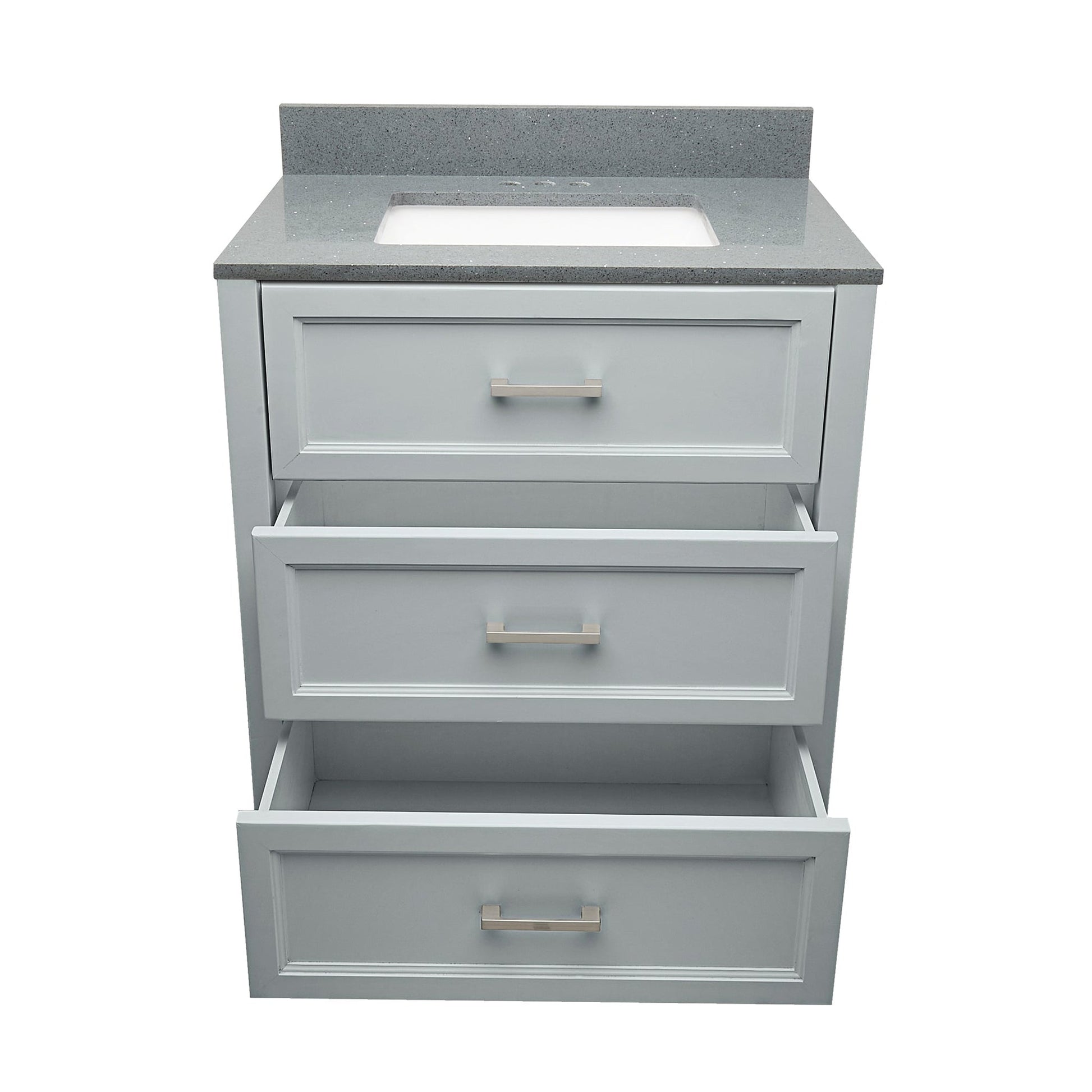 Ella's Bubbles Zermatt 31" Gray Bathroom Vanity With Galaxy Gray Quartz Stone Top With Backsplash and Sink