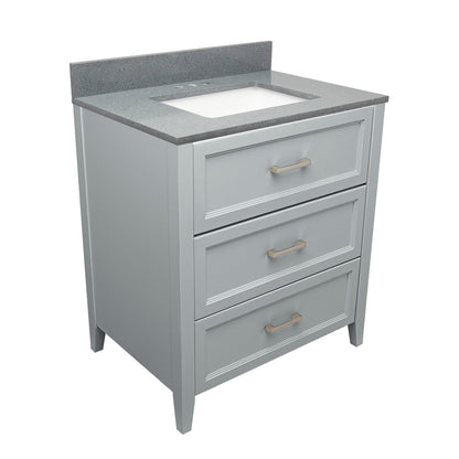 Ella's Bubbles Zermatt 31" Gray Bathroom Vanity With Galaxy Gray Quartz Stone Top With Backsplash and Sink