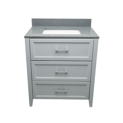 Ella's Bubbles Zermatt 31" Gray Bathroom Vanity With Galaxy Gray Quartz Stone Top With Backsplash and Sink