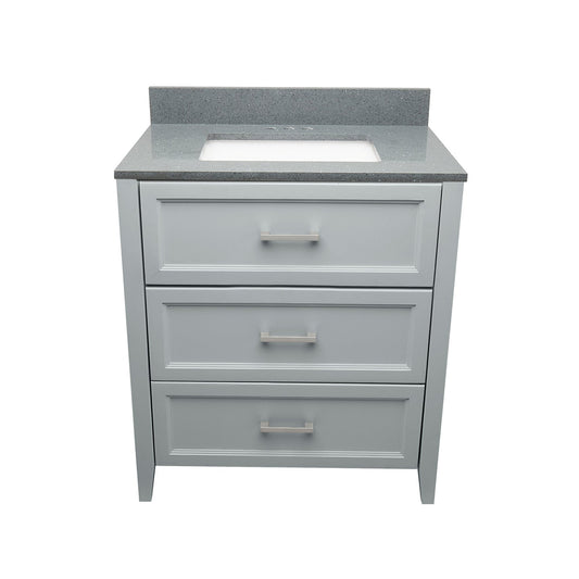 Ella's Bubbles Zermatt 31" Gray Bathroom Vanity With Galaxy Gray Quartz Stone Top With Backsplash and Sink