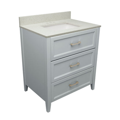 Ella's Bubbles Zermatt 31" Gray Bathroom Vanity With Galaxy White Quartz Stone Top With Backsplash and Sink