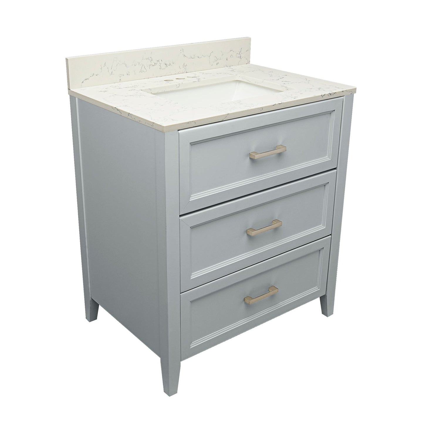 Ella's Bubbles Zermatt 31" Gray Bathroom Vanity With Lyra White Quartz Stone Top With Backsplash and Sink