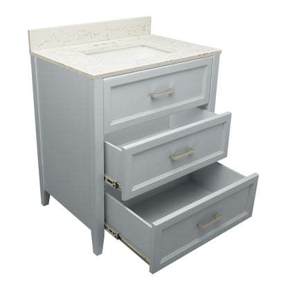 Ella's Bubbles Zermatt 31" Gray Bathroom Vanity With Lyra White Quartz Stone Top With Backsplash and Sink