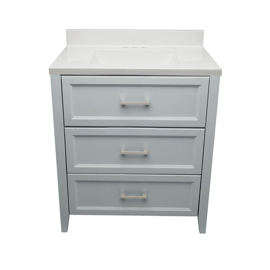 Ella's Bubbles Zermatt 31" Gray Bathroom Vanity With White Cultured Marble Top With White Backsplash and Sink