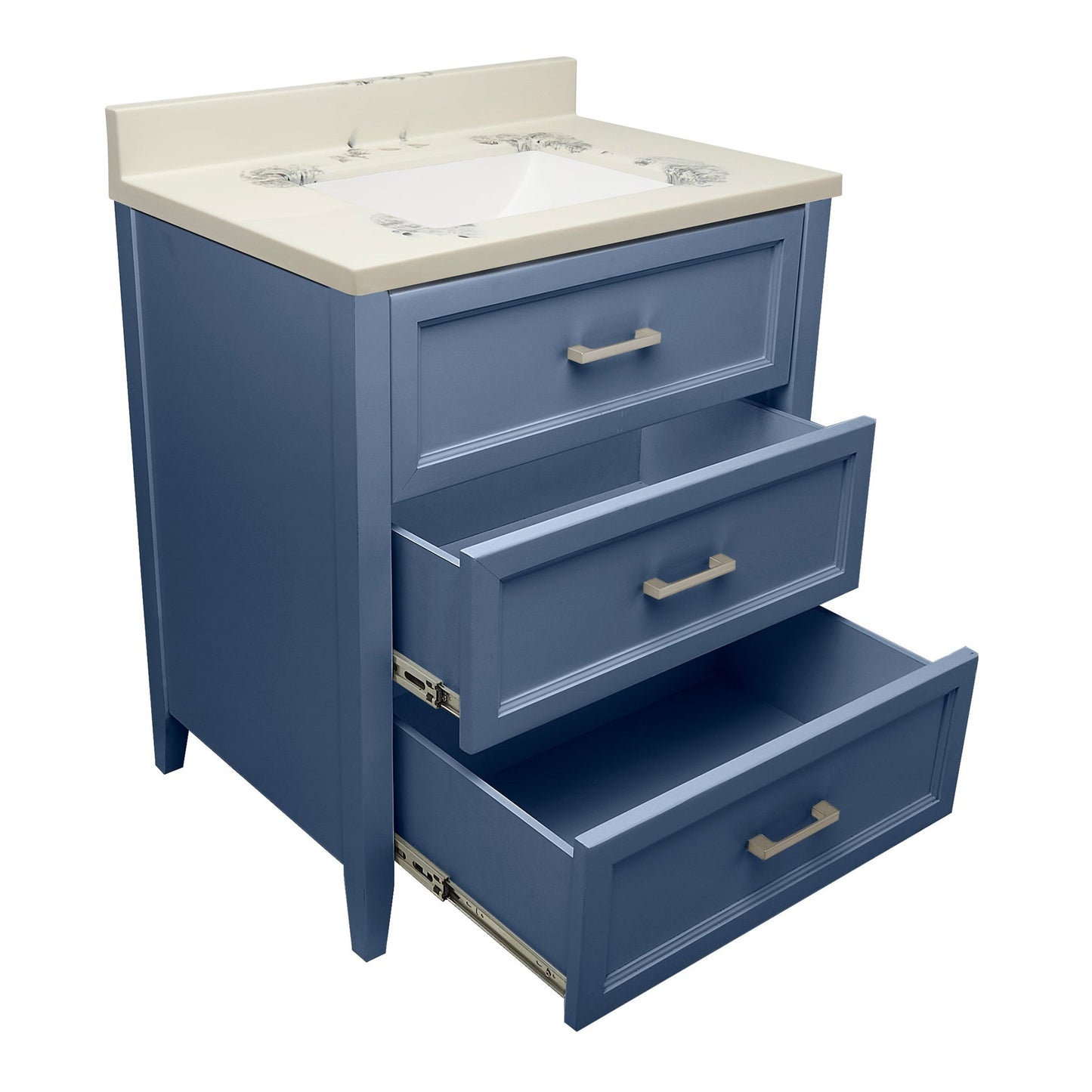 Ella's Bubbles Zermatt 31" Navy Blue Bathroom Vanity With Carrara White Cultured Marble Top With Backsplash and Sink