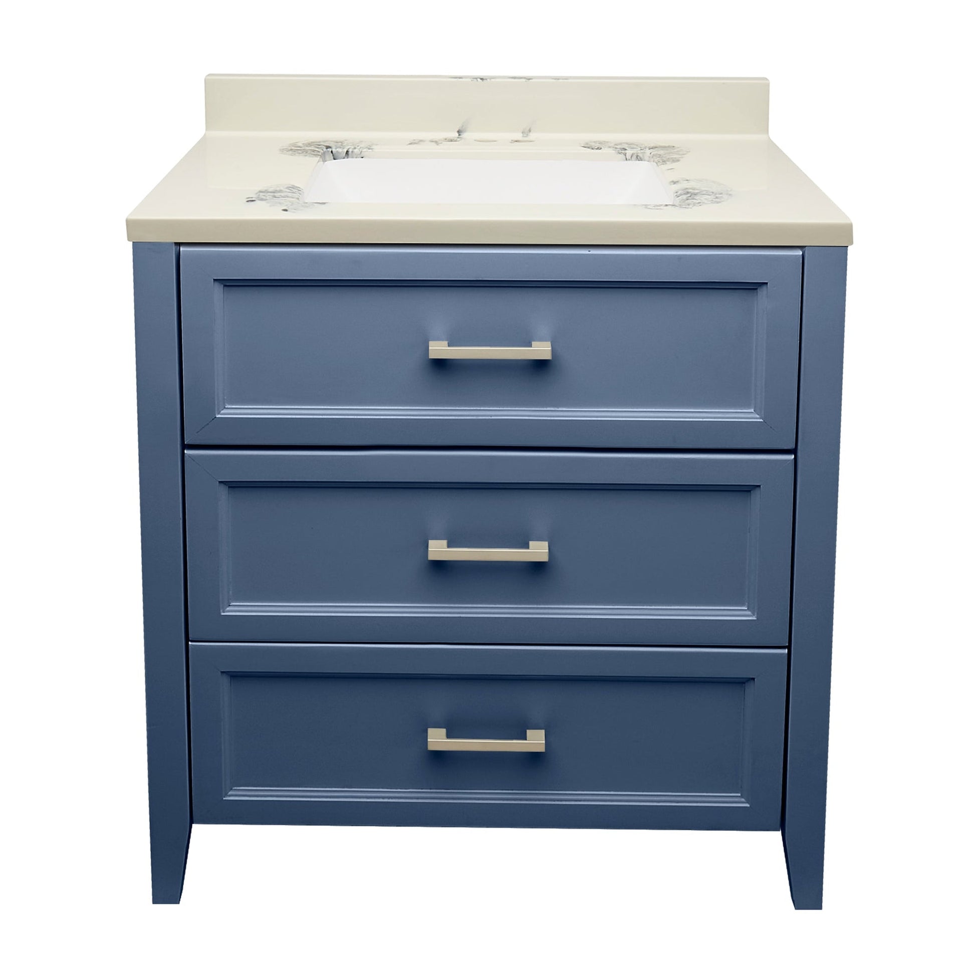 Ella's Bubbles Zermatt 31" Navy Blue Bathroom Vanity With Carrara White Cultured Marble Top With Backsplash and Sink