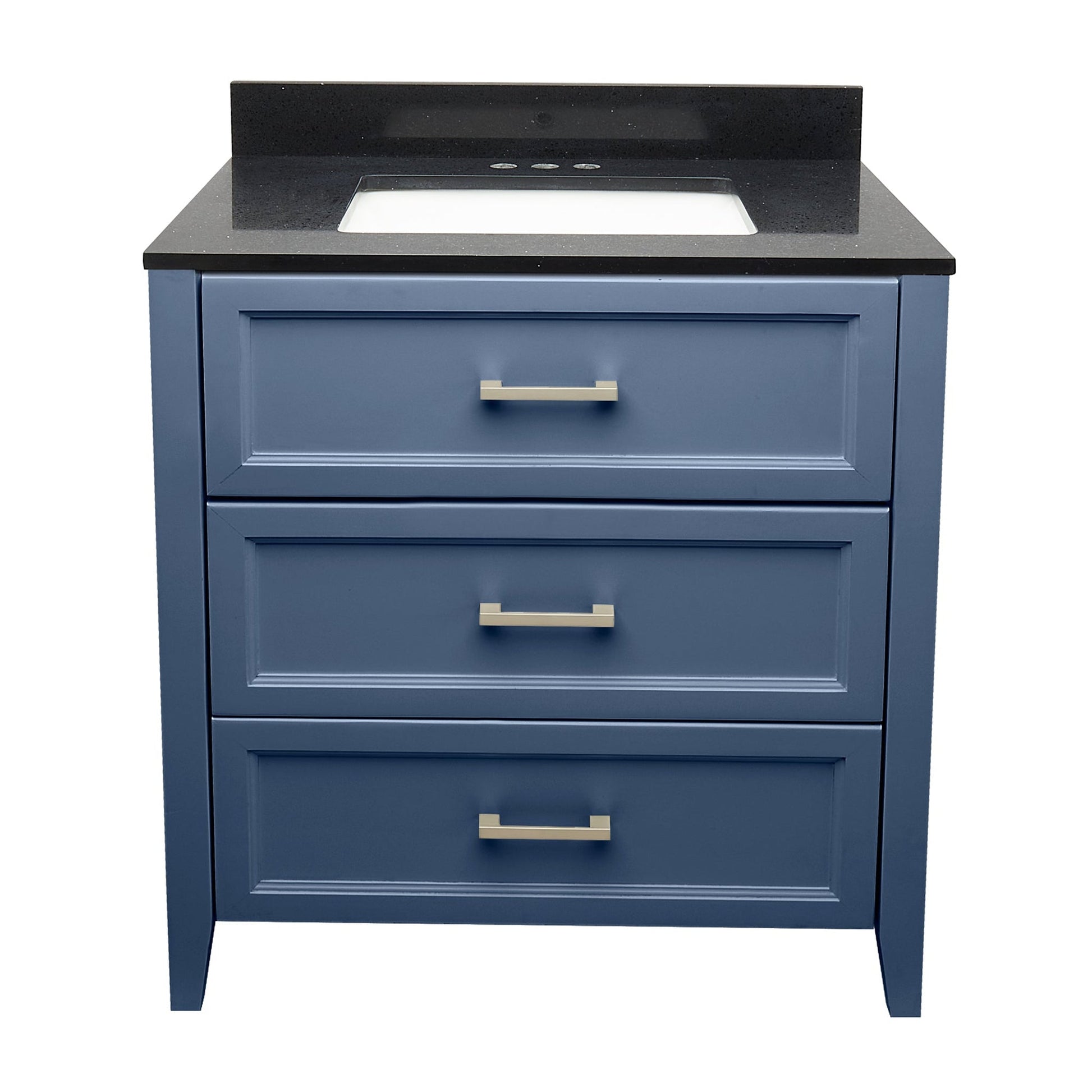 Ella's Bubbles Zermatt 31" Navy Blue Bathroom Vanity With Galaxy Black Quartz Stone Top With Backsplash and Sink