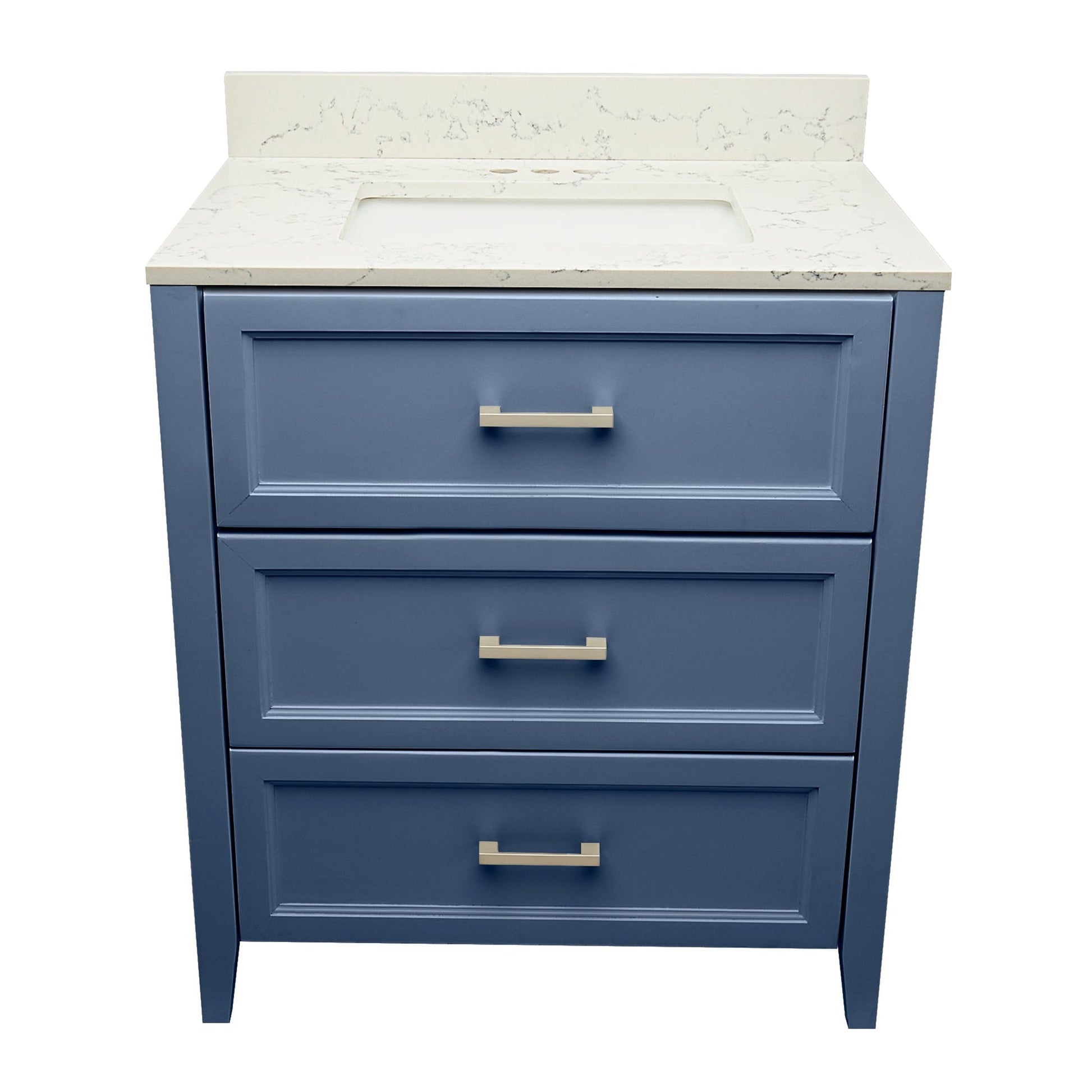 Ella's Bubbles Zermatt 31" Navy Blue Bathroom Vanity With Lyra White Quartz Stone Top With Backsplash and Sink