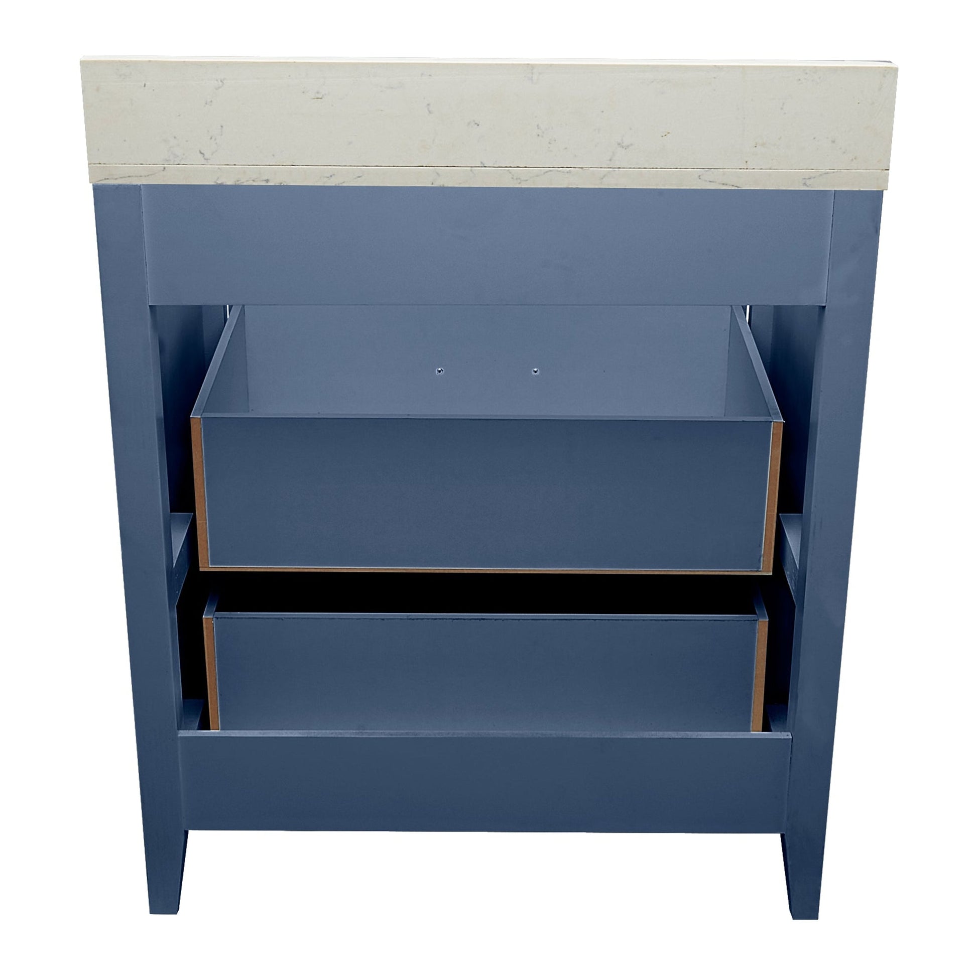 Ella's Bubbles Zermatt 31" Navy Blue Bathroom Vanity With Lyra White Quartz Stone Top With Backsplash and Sink