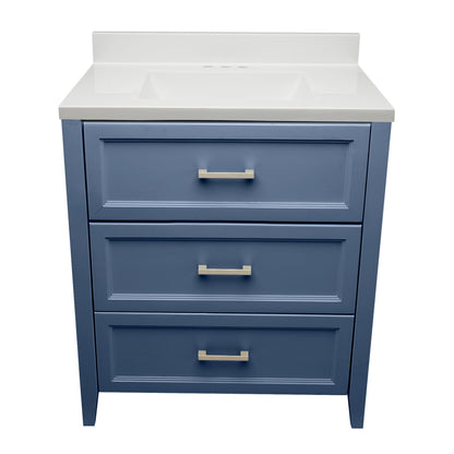 Ella's Bubbles Zermatt 31" Navy Blue Bathroom Vanity With White Cultured Marble Top With Backsplash and Sink