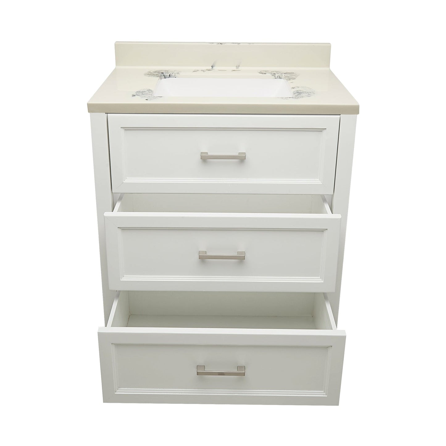 Ella's Bubbles Zermatt 31" White Bathroom Vanity With Carrara White Cultured Marble Top With Backsplash and Sink