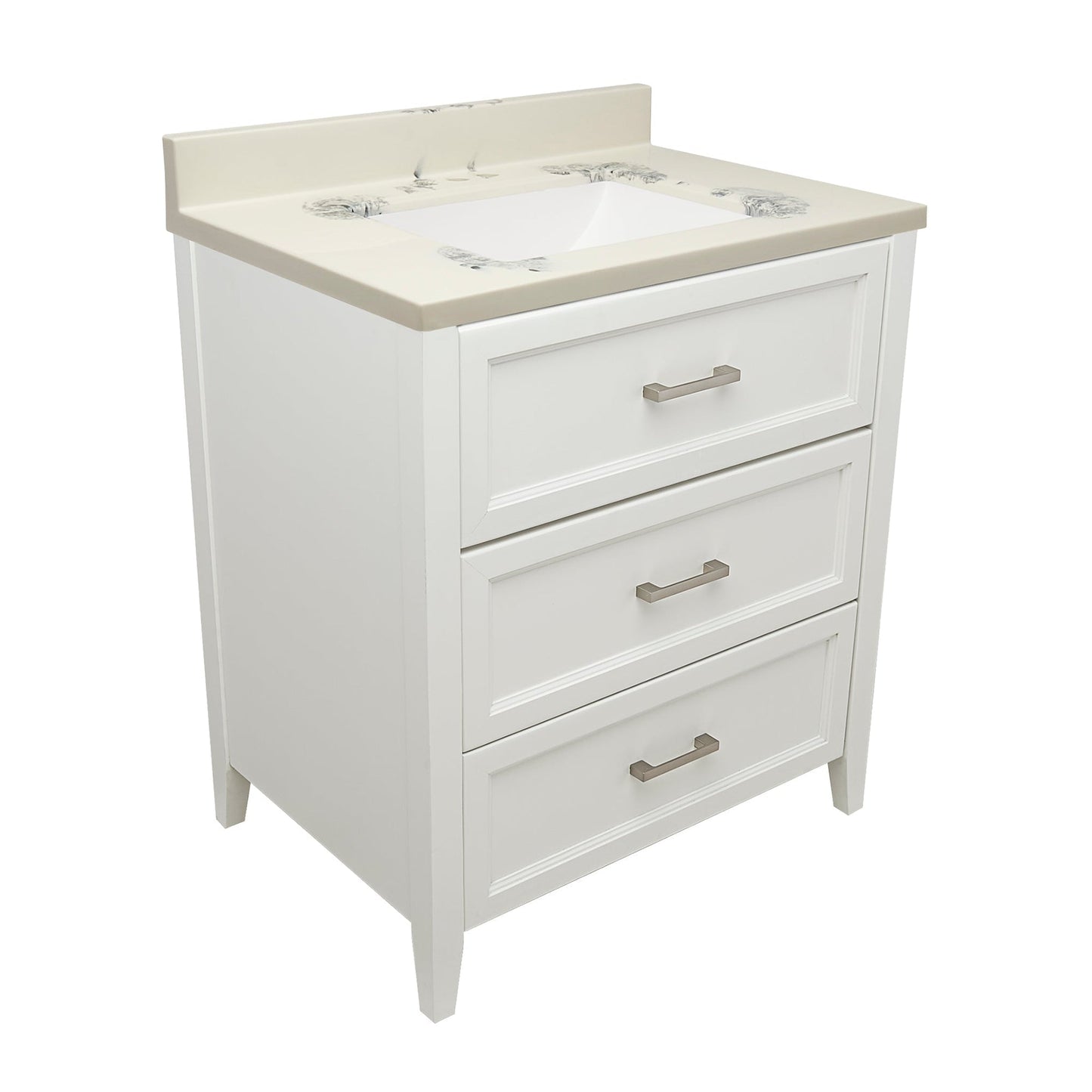 Ella's Bubbles Zermatt 31" White Bathroom Vanity With Carrara White Cultured Marble Top With Backsplash and Sink