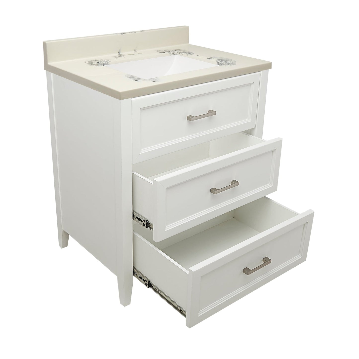 Ella's Bubbles Zermatt 31" White Bathroom Vanity With Carrara White Cultured Marble Top With Backsplash and Sink