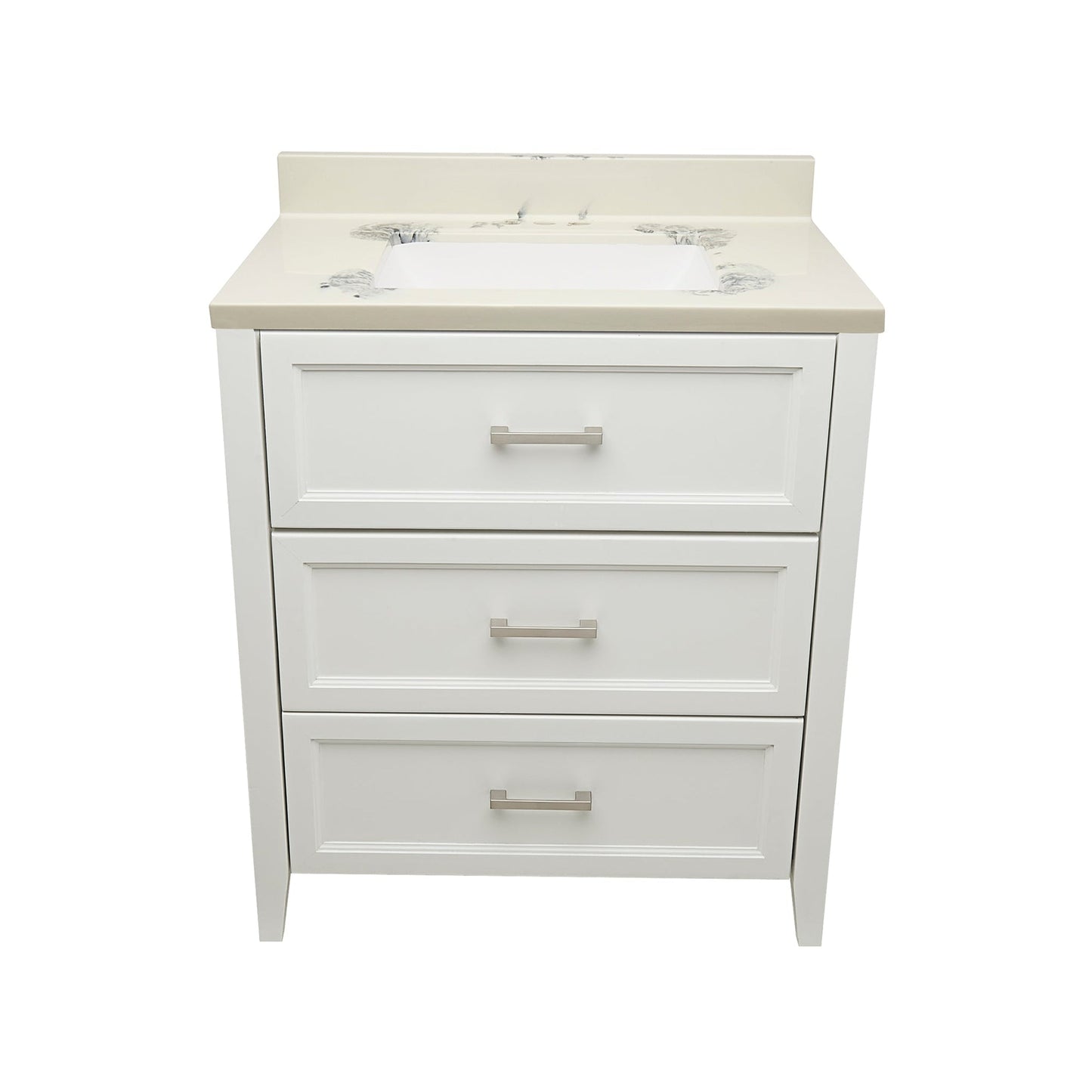 Ella's Bubbles Zermatt 31" White Bathroom Vanity With Carrara White Cultured Marble Top With Backsplash and Sink