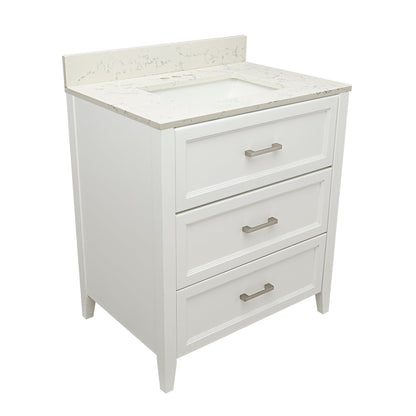 Ella's Bubbles Zermatt 31" White Bathroom Vanity With Lyra White Quartz Stone Top With Backsplash and Sink