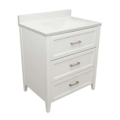 Ella's Bubbles Zermatt 31" White Bathroom Vanity With White Cultured Marble Top With White Backsplash and Sink