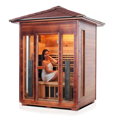Enlighten InfraNature Duet Diamond 3-Person Peak Roof Hybrid Infrared/Traditional Outdoor Sauna