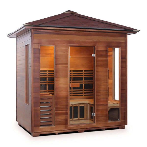 Enlighten Outdoor InfraNature Duet Diamond 5-Person Peak Roof Hybrid Infrared/Traditional Outdoor Sauna