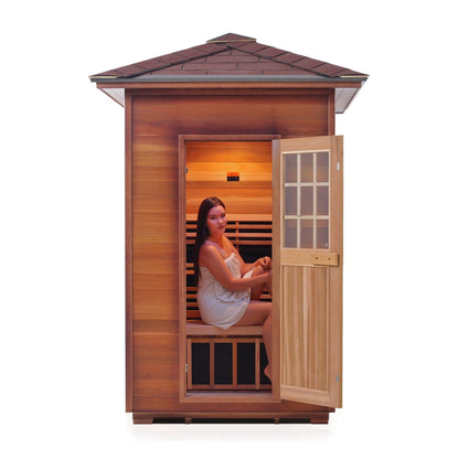 Enlighten InfraNature Duet Sapphire 2-Person Peak Roof Hybrid Infrared/Traditional Outdoor Sauna