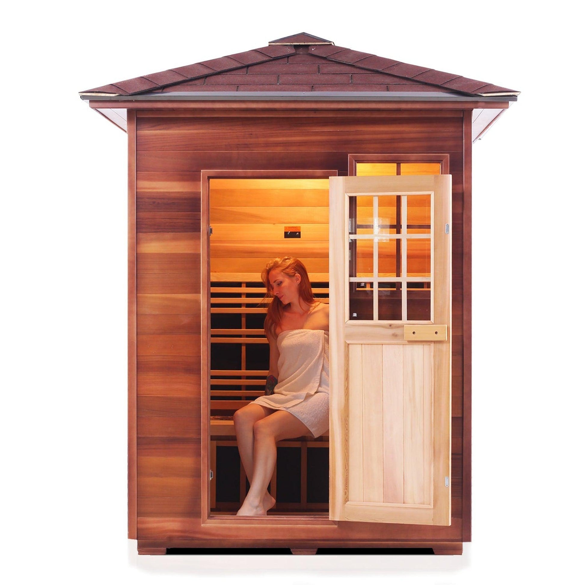 Enlighten InfraNature Duet Sapphire 3-Person Peak Roof Hybrid Infrared/Traditional Outdoor Sauna