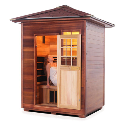 Enlighten InfraNature Duet Sapphire 3-Person Peak Roof Hybrid Infrared/Traditional Outdoor Sauna