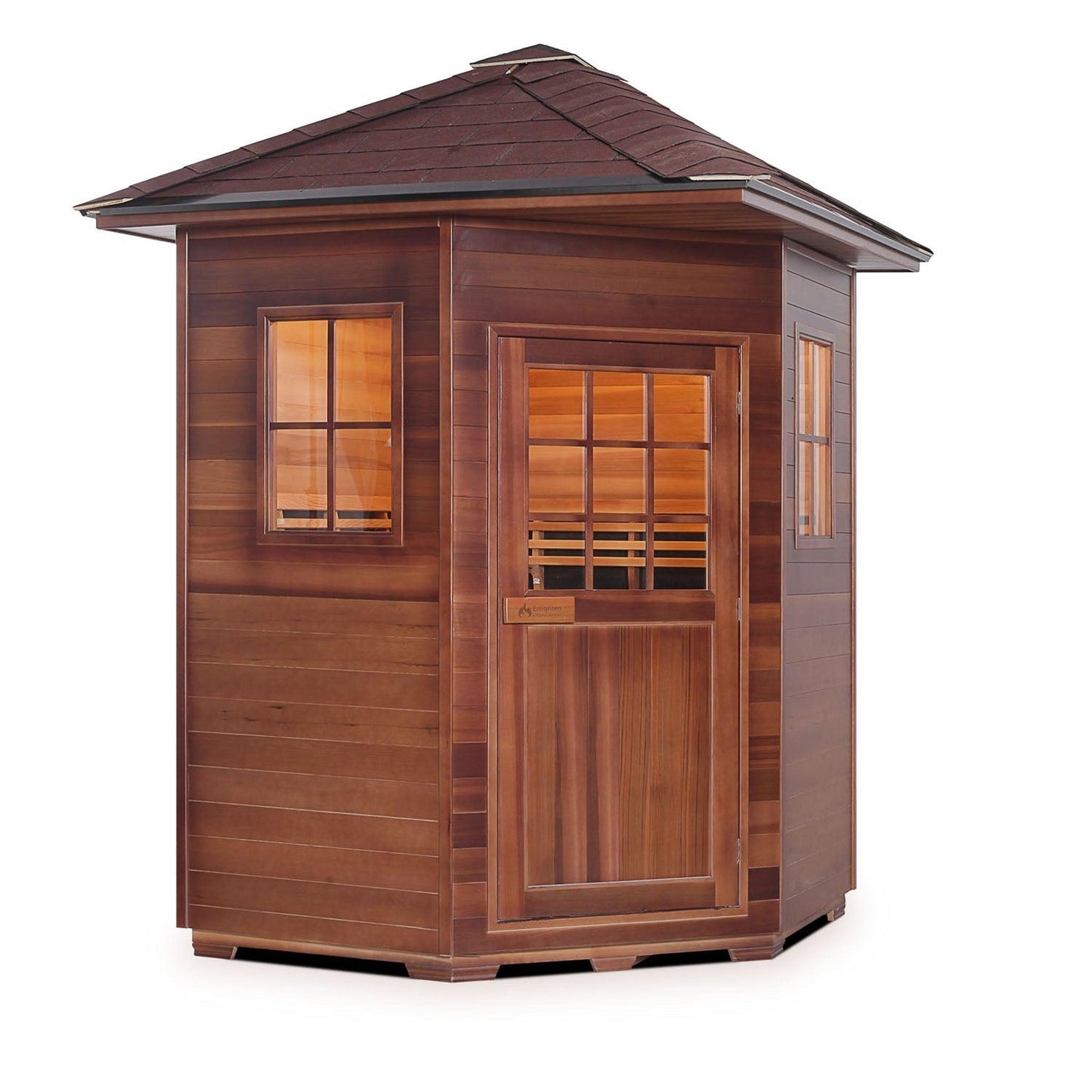 Enlighten InfraNature Duet Sapphire 4-Person Corner Peak Roof Hybrid Infrared/Traditional Outdoor Sauna