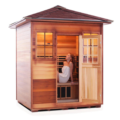 Enlighten InfraNature Duet Sapphire 4-Person Peak Roof Hybrid Infrared/Traditional Outdoor Sauna