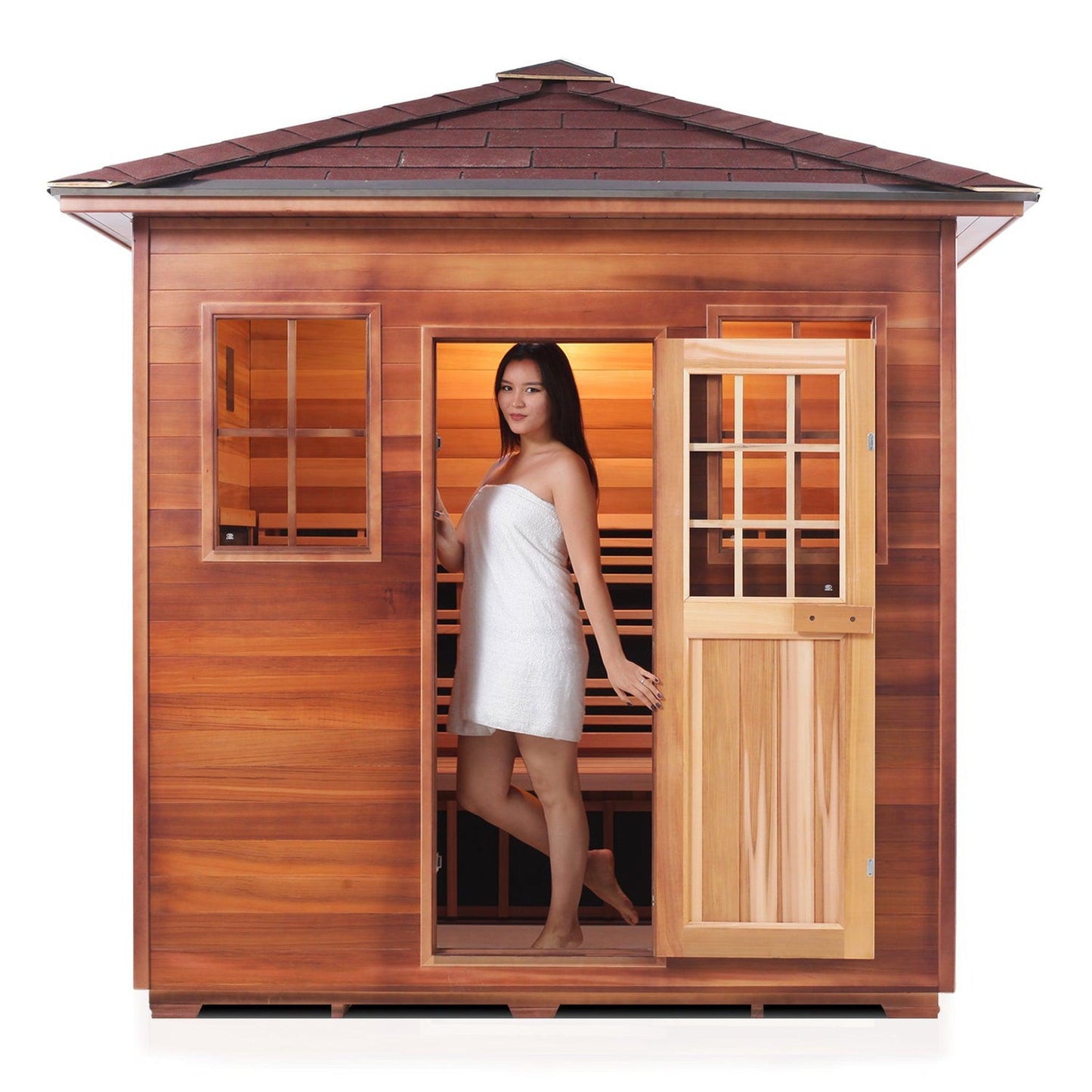 Enlighten InfraNature Duet Sapphire 5-Person Peak Roof Hybrid Infrared/Traditional Outdoor Sauna