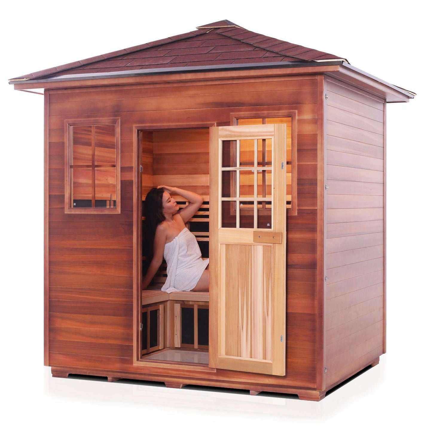 Enlighten InfraNature Duet Sapphire 5-Person Peak Roof Hybrid Infrared/Traditional Outdoor Sauna