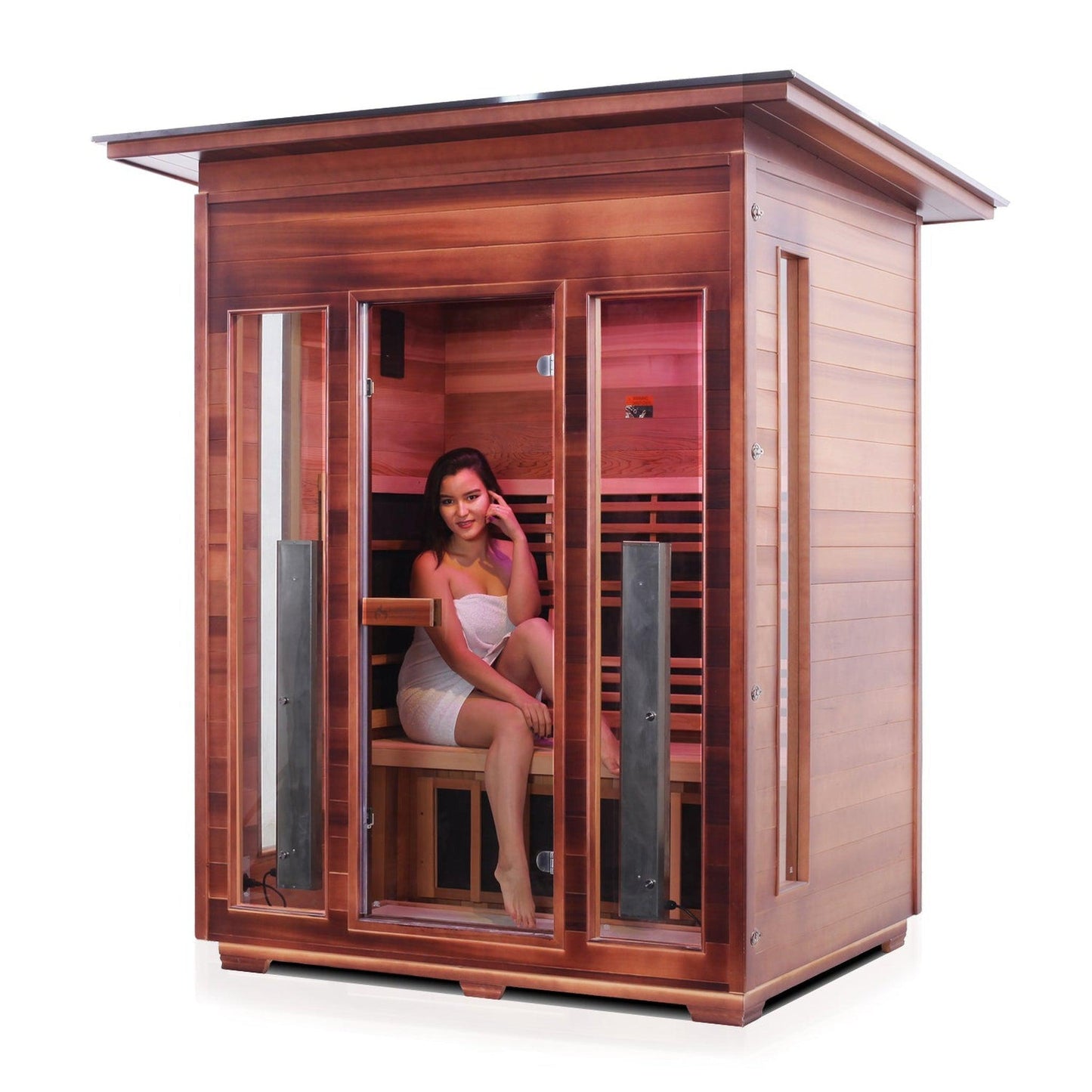 Enlighten InfraNature Original Rustic 3-Person Slope Roof Full Spectrum Infrared Outdoor Sauna
