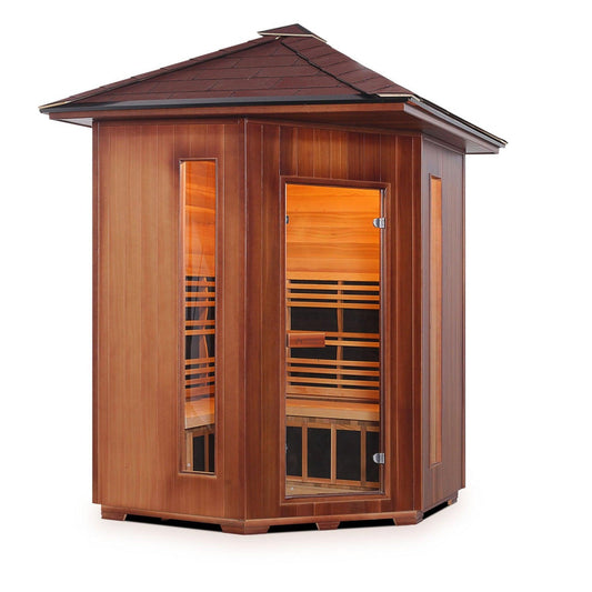 Enlighten InfraNature Original Rustic 4-Person Corner Peak Roof Full Spectrum Infrared Outdoor Sauna
