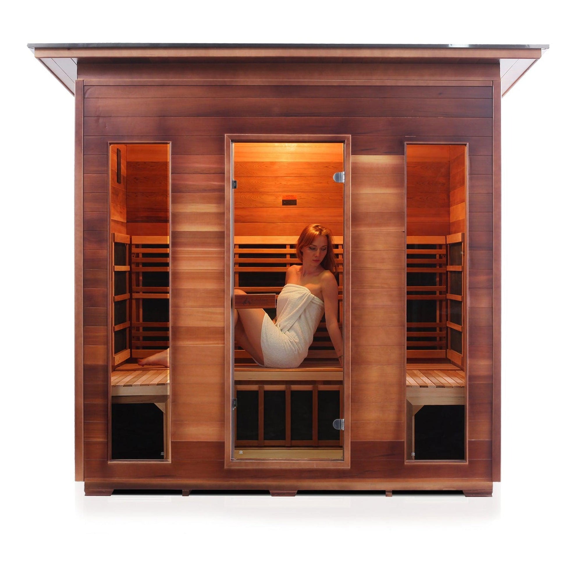 Enlighten InfraNature Original Rustic 5-Person Slope Roof Full Spectrum Infrared Outdoor Sauna