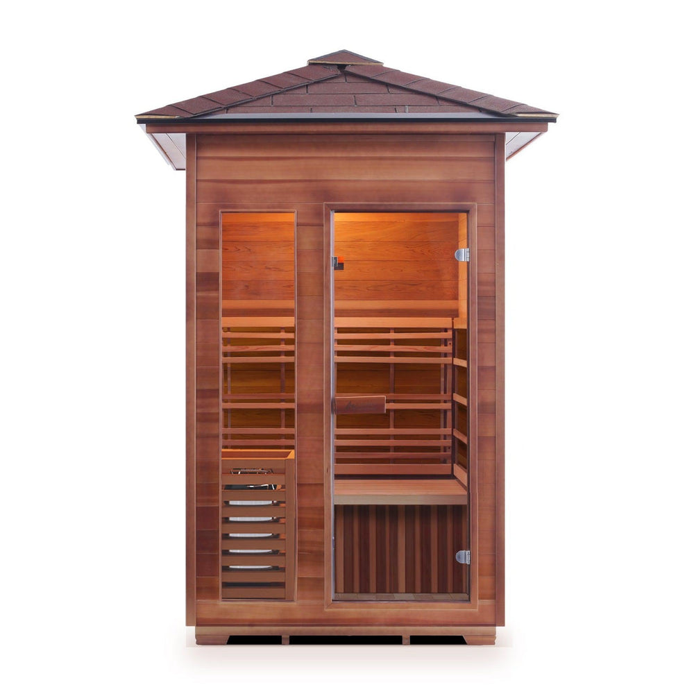 Enlighten Outdoor SaunaTerra SunRise 2-Person Peak Roof Dry Traditional Outdoor Sauna