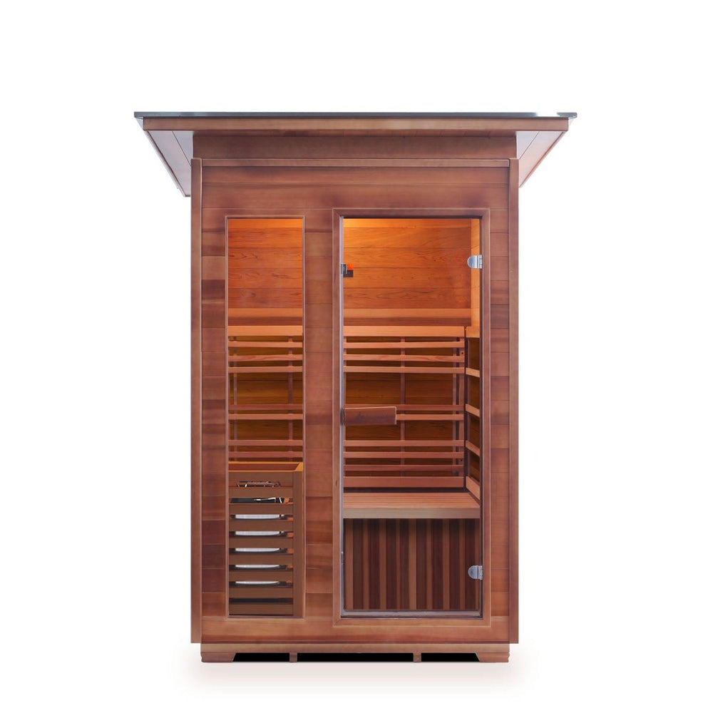 Enlighten Outdoor SaunaTerra SunRise 2-Person Slope Roof Dry Traditional Outdoor Sauna