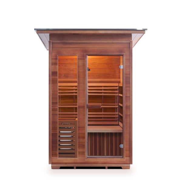 Enlighten Outdoor SaunaTerra SunRise 2-Person Slope Roof Dry Traditional Outdoor Sauna