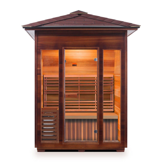 Enlighten SaunaTerra SunRise 3-Person Peak Roof Dry Traditional Outdoor Sauna