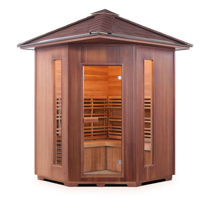 Enlighten SaunaTerra SunRise 4-Person Corner Peak Roof Dry Traditional Outdoor Sauna