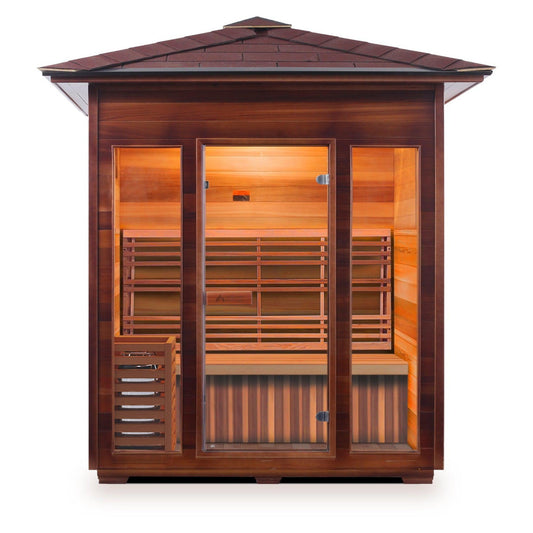 Enlighten SaunaTerra SunRise 4-Person Peak Roof Dry Traditional Outdoor Sauna