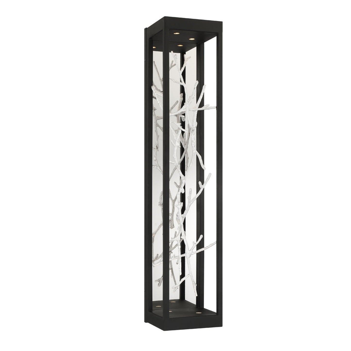 Eurofase Lighting Aerie 30" 4-Light Dimmable Integrated LED Rectangular Black Open-Cage Framed Wall Sconce With Silver Free-Flowing Gilded Branch Accents