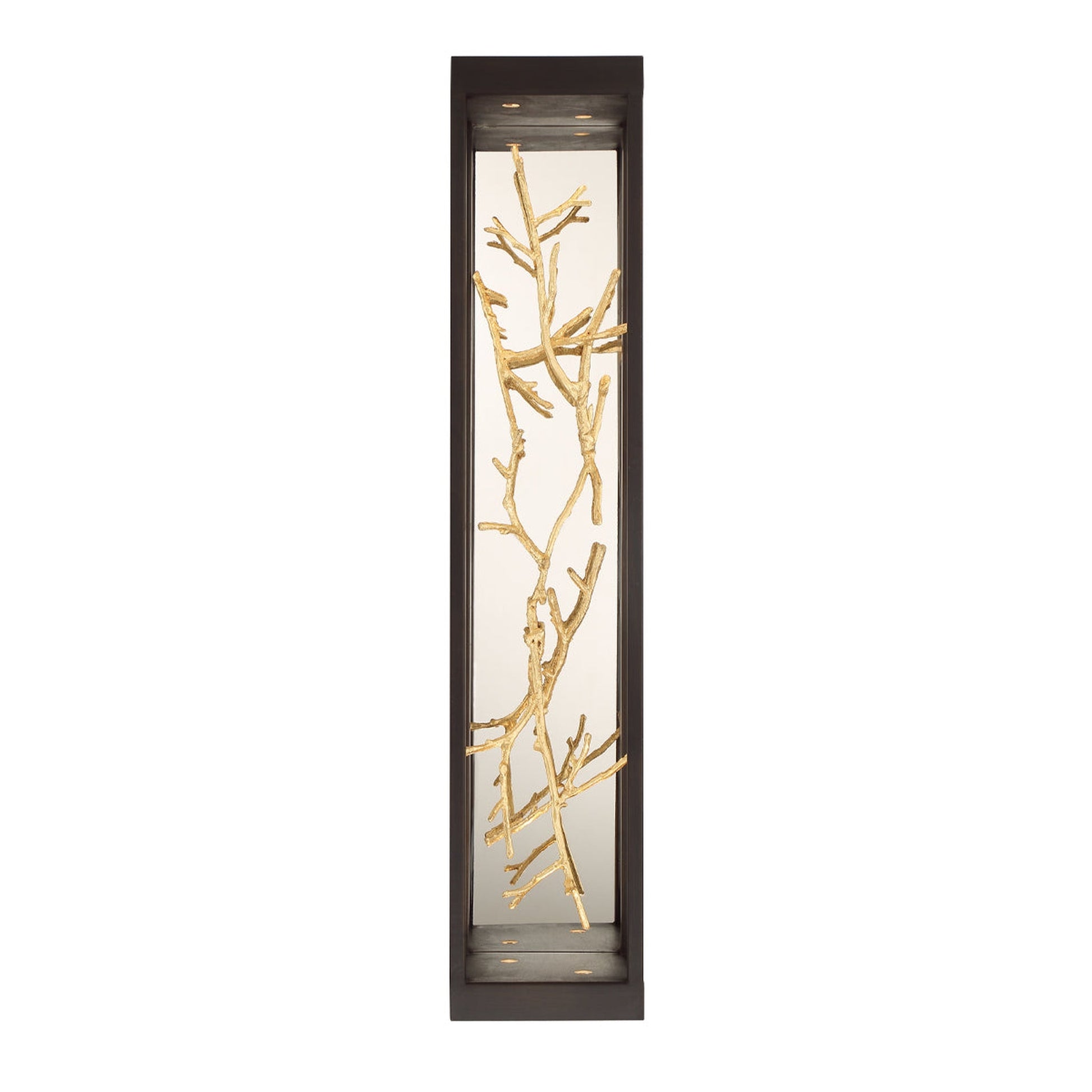 Eurofase Lighting Aerie 30" 4-Light Dimmable Integrated LED Rectangular Bronze Open-Cage Framed Wall Sconce With Gold Free-Flowing Gilded Branch Accents