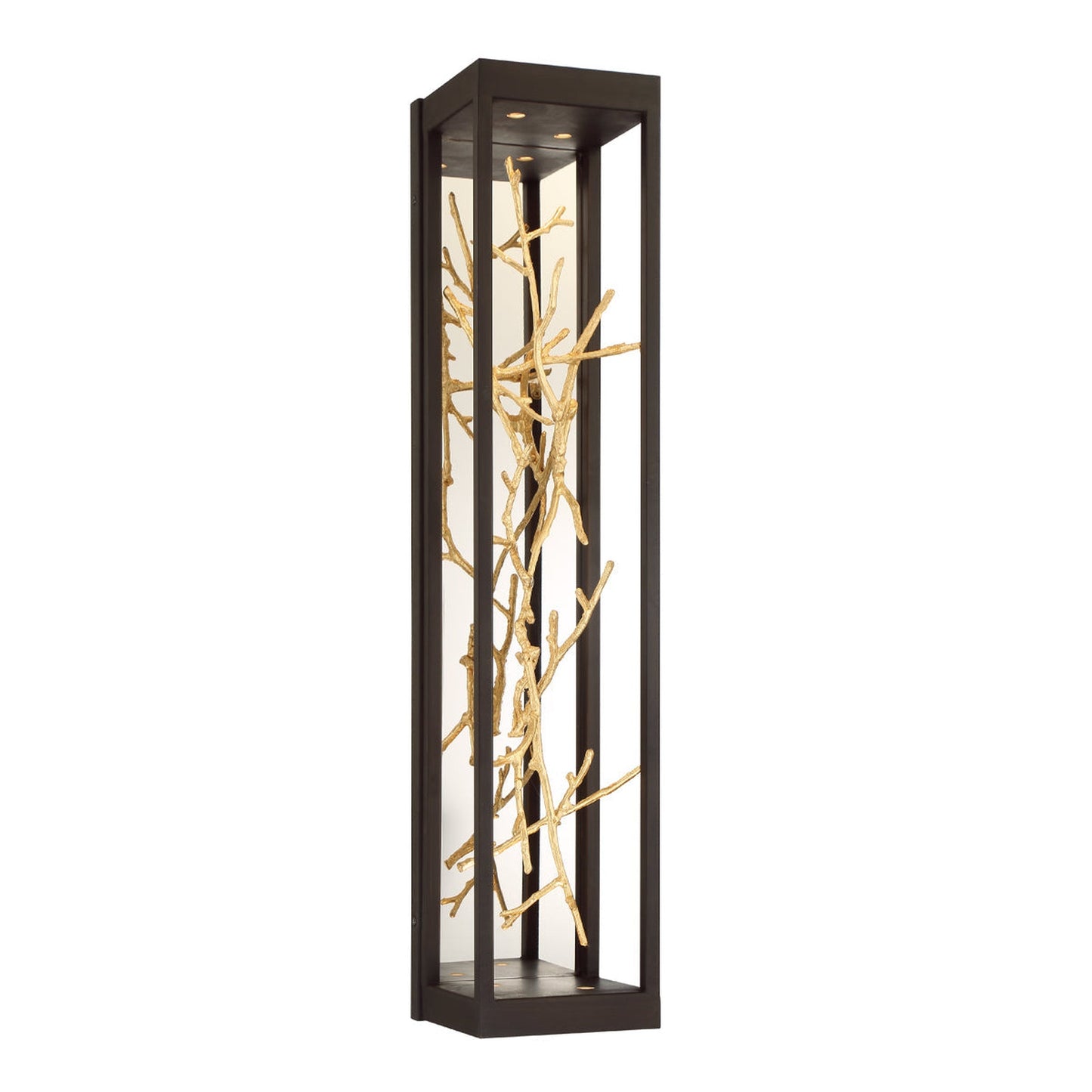 Eurofase Lighting Aerie 30" 4-Light Dimmable Integrated LED Rectangular Bronze Open-Cage Framed Wall Sconce With Gold Free-Flowing Gilded Branch Accents