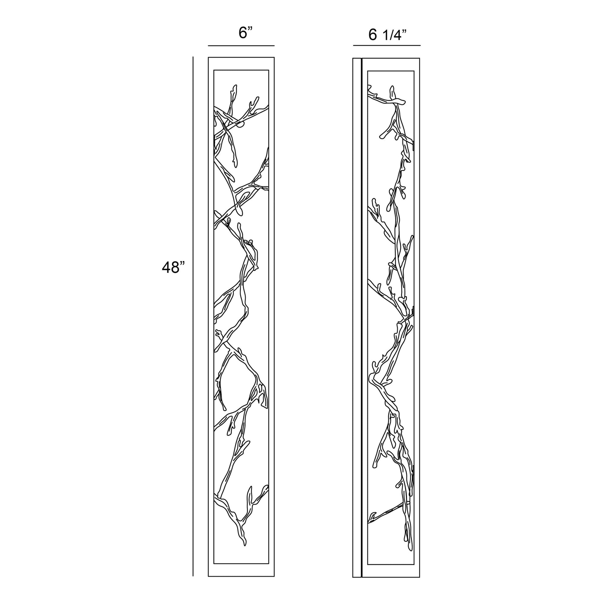 Eurofase Lighting Aerie 48" 6-Light Dimmable Integrated LED Rectangular Black Open-Cage Framed Wall Sconce With Silver Free-Flowing Gilded Branch Accents