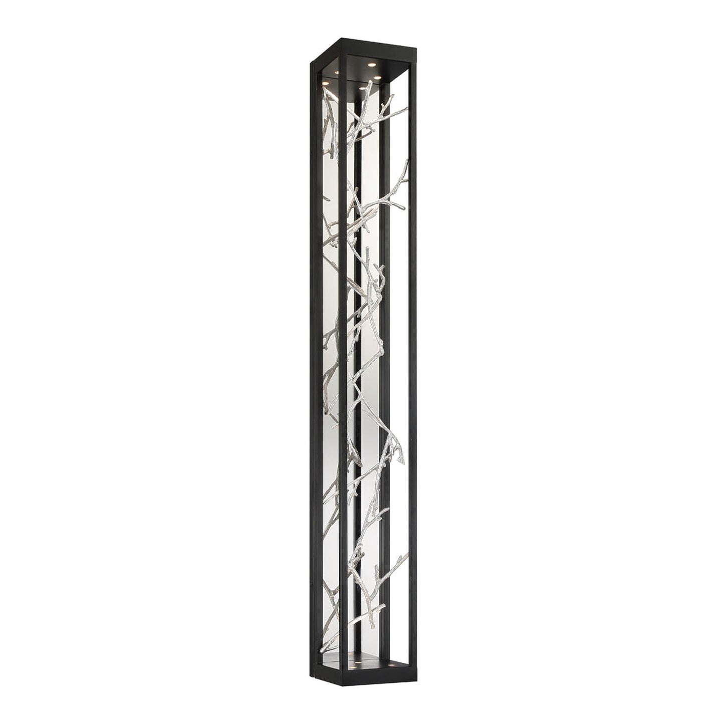 Eurofase Lighting Aerie 48" 6-Light Dimmable Integrated LED Rectangular Black Open-Cage Framed Wall Sconce With Silver Free-Flowing Gilded Branch Accents
