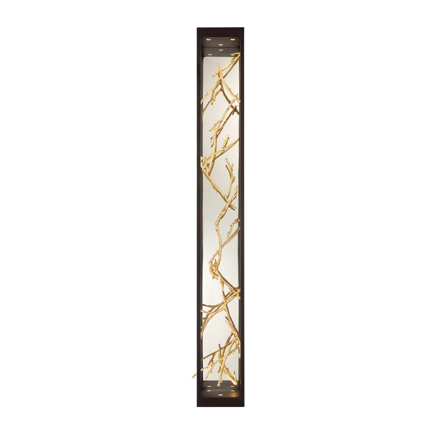 Eurofase Lighting Aerie 48" 6-Light Dimmable Integrated LED Rectangular Bronze Open-Cage Framed Wall Sconce With Gold Free-Flowing Gilded Branch Accents