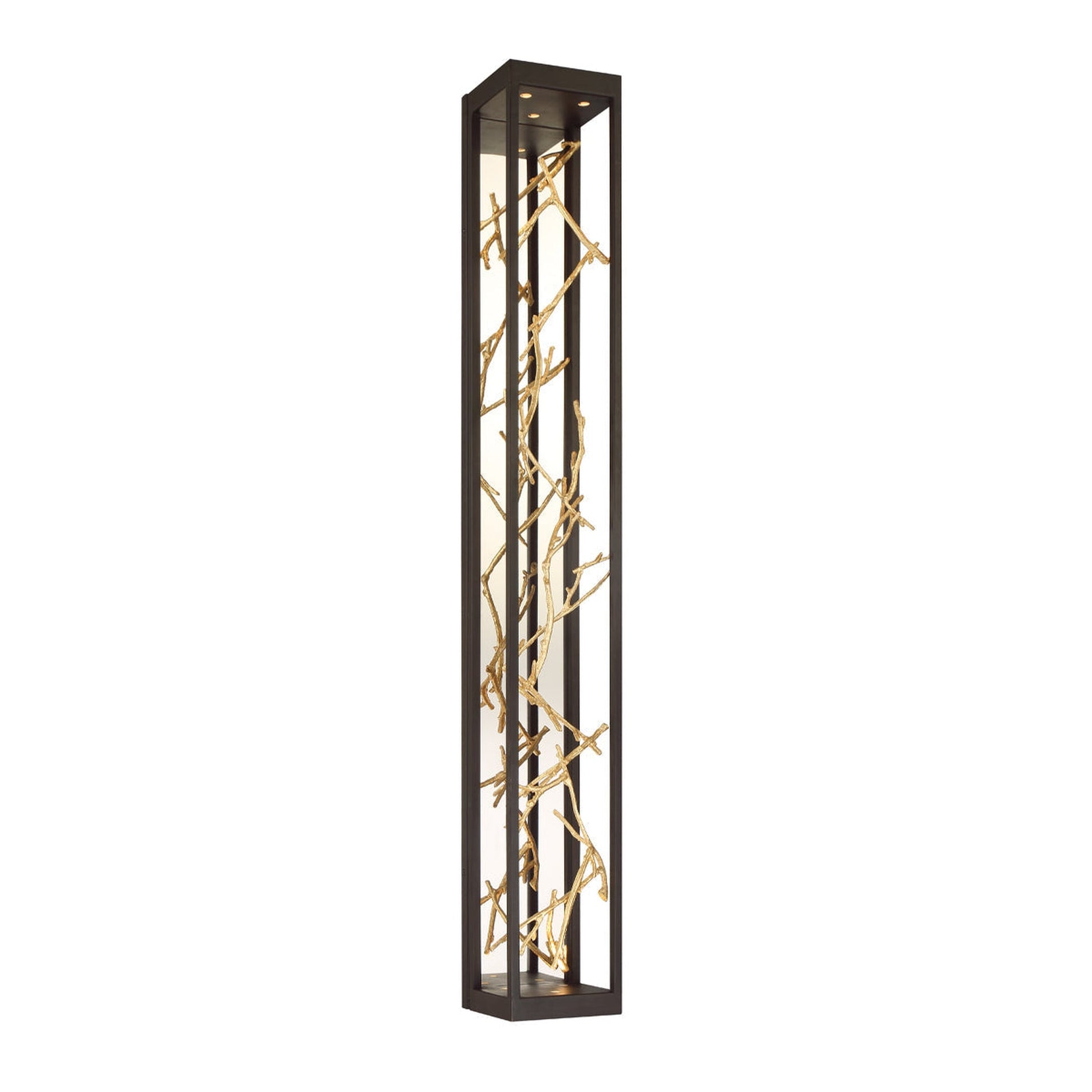 Eurofase Lighting Aerie 48" 6-Light Dimmable Integrated LED Rectangular Bronze Open-Cage Framed Wall Sconce With Gold Free-Flowing Gilded Branch Accents