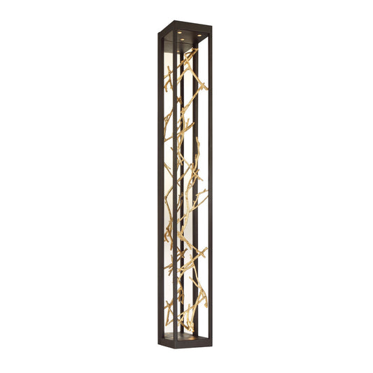 Eurofase Lighting Aerie 48" 6-Light Dimmable Integrated LED Rectangular Bronze Open-Cage Framed Wall Sconce With Gold Free-Flowing Gilded Branch Accents