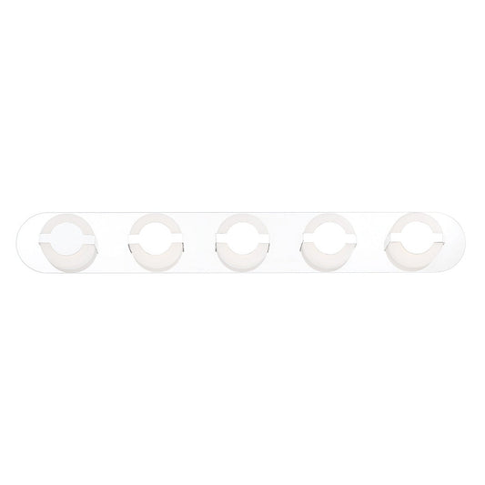Eurofase Lighting Balewood 34" 5-Light Dimmable Chrome Integrated LED Bath Bar With Circular Frosted Acrylic Shades