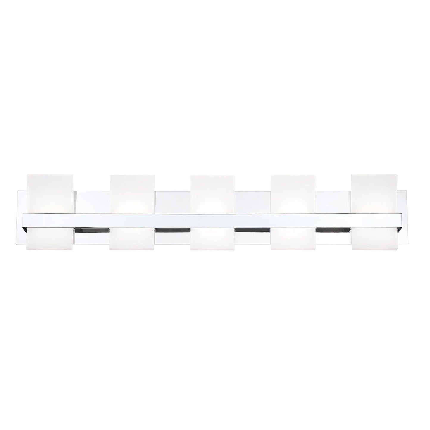 Eurofase Lighting Cambridge 36" 5-Light Dimmable Chrome Integrated LED Bath Bar With Frosted Acrylic Shades